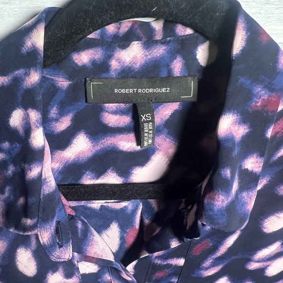 Robert Rodriguez Purple Geometric Watercolor Lyndsey Midnight Blouse Career - Picture 5 of 6